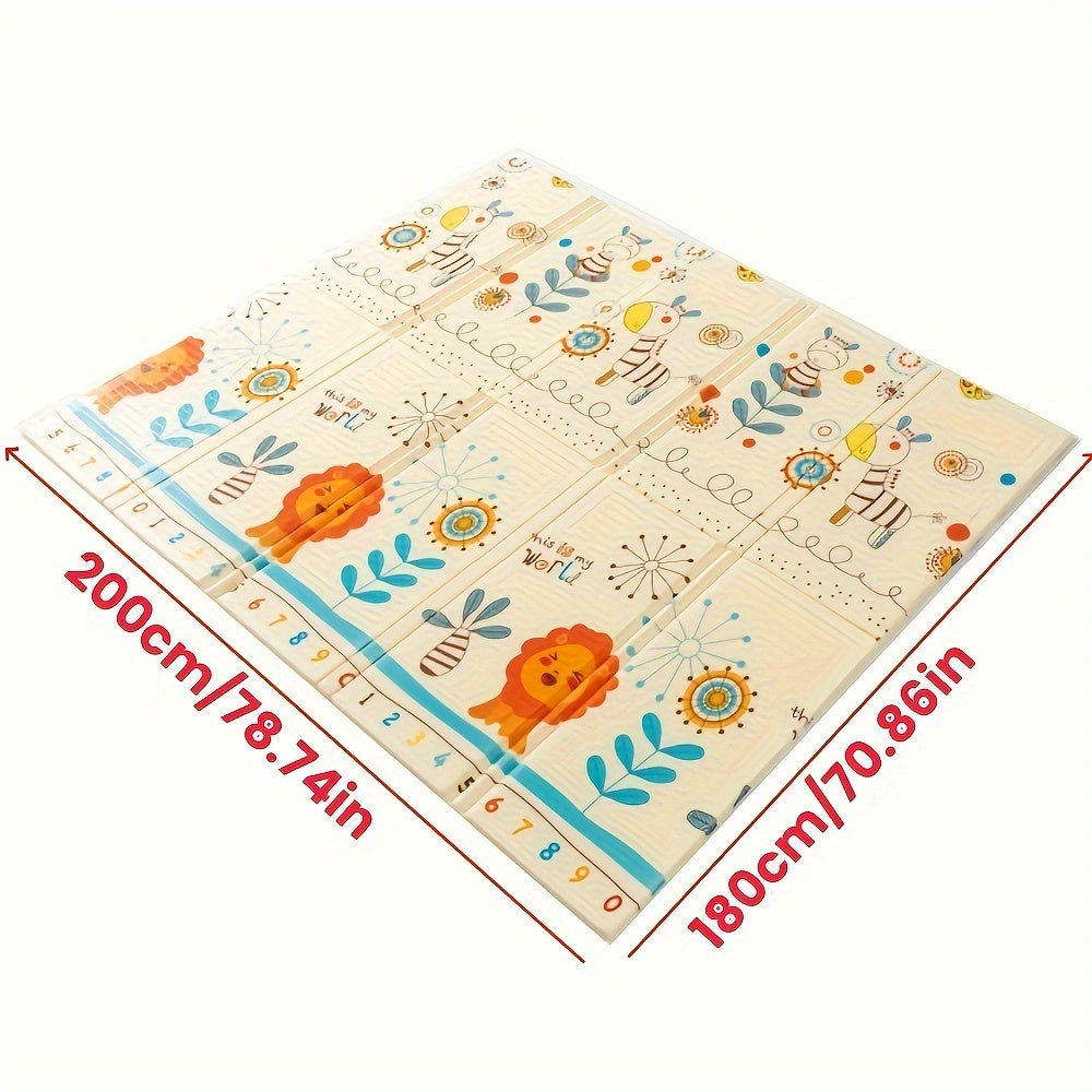 Large Reversible Baby Playmat with Animal and Nature Design Non-Toxic Easy to Clean for Ages 0-3