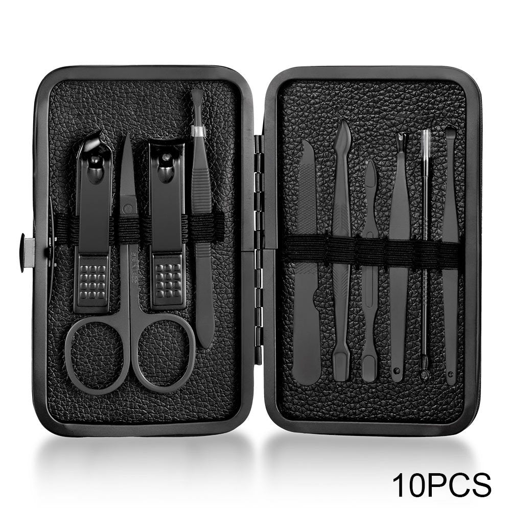 7Pcs Male Black Stainless Steel Manicure Set for Hands Feet Face Care