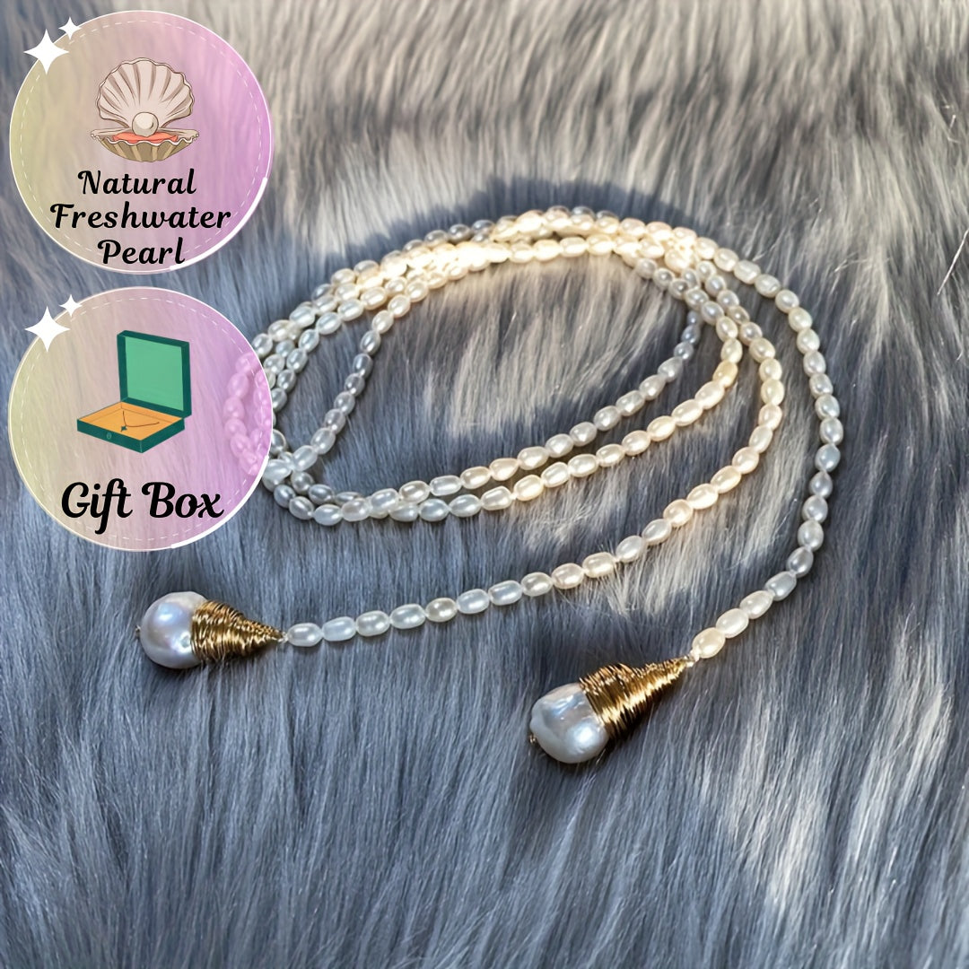 Women’s Boho Style Freshwater Baroque Pearl Necklace with Double Pendant