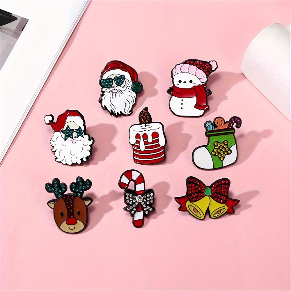 Set of 8 Cartoon Christmas Enamel Brooches Holiday Holiday Lapel Pins Jewelry Accessories