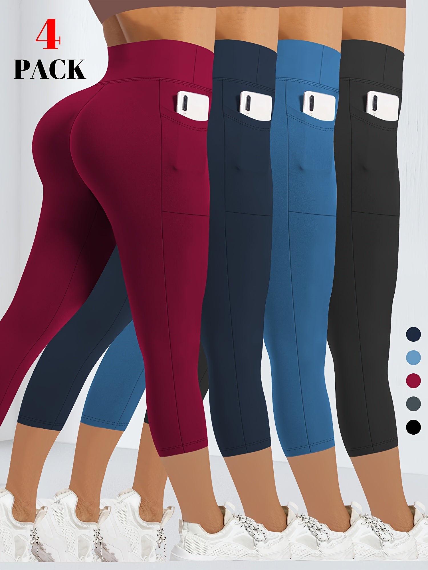 Plus Size High Elasticity Waist Lift Fitness Leggings 4-Pack for Running