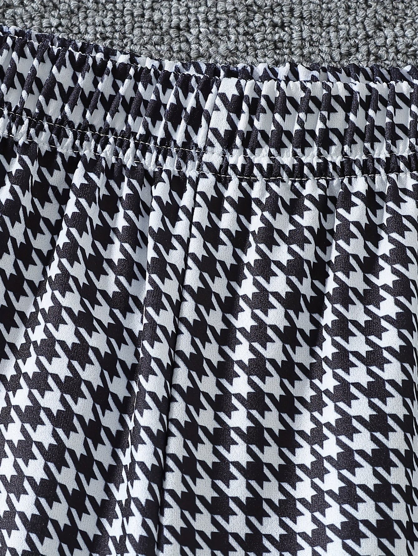 Girls Autumn Winter Korean Style Houndstooth Top and Wide-Leg Pants Set