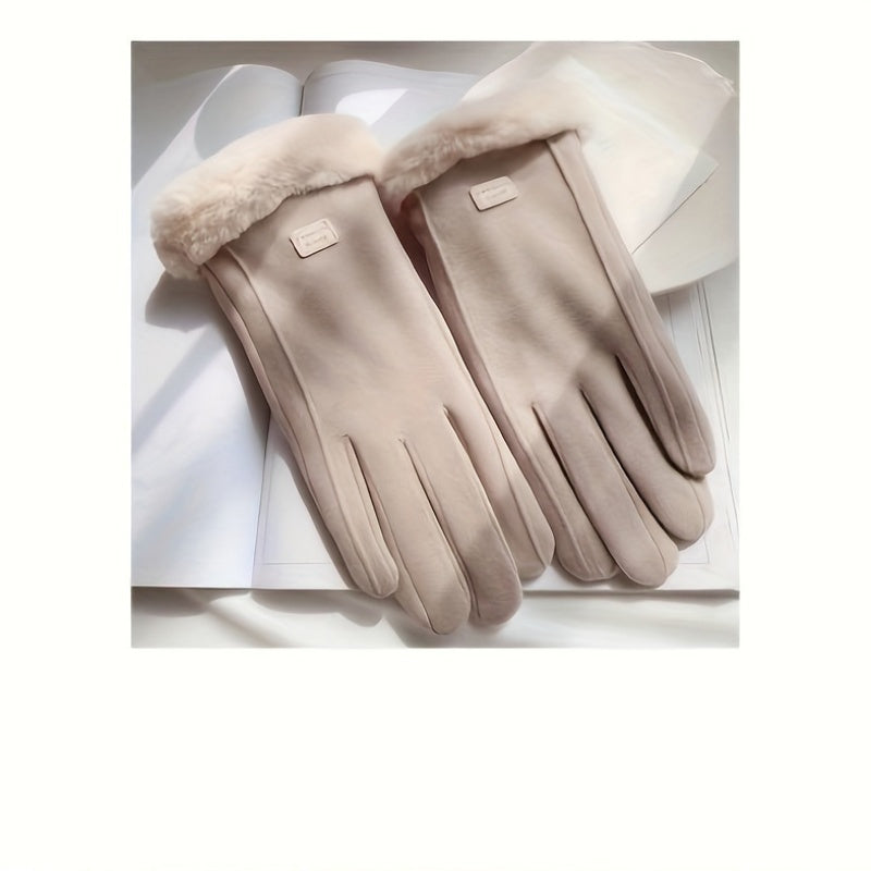 Women's Fleece Lined Windproof Touchscreen Riding Gloves Polyester Velvet Warm Outdoor