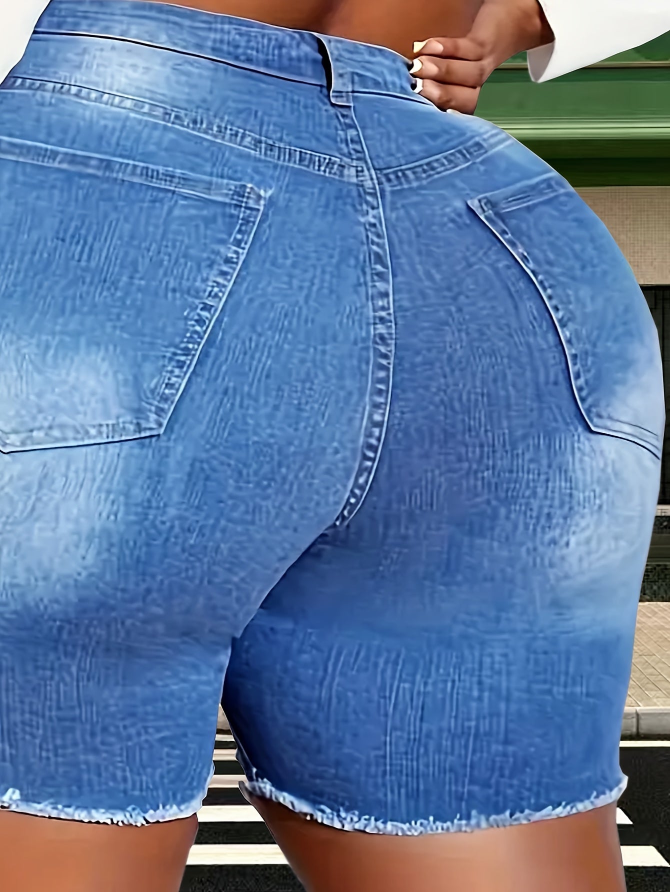 Women's Plus Size Denim Shorts High Stretch Bermuda Zipper Raw Edge