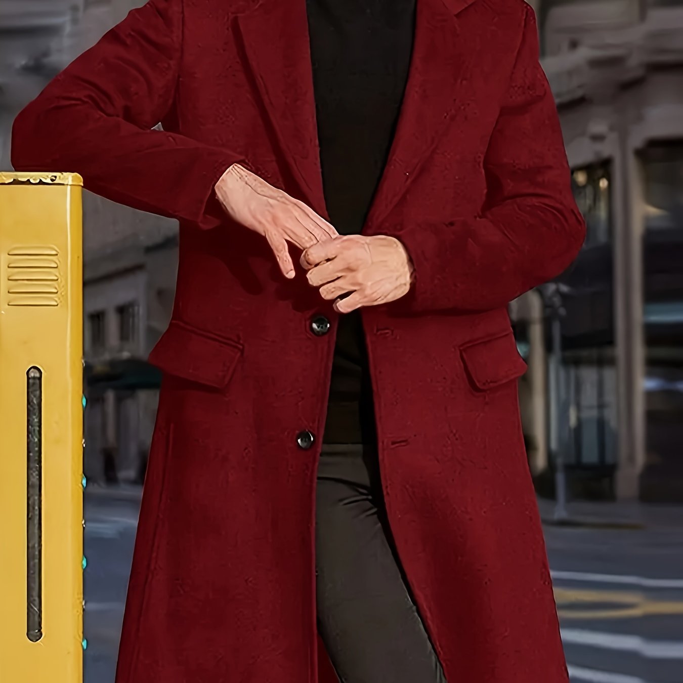 Men's Long Coat Reversible Plus Size Fall Polyester Solid Color Lapel Work Outerwear