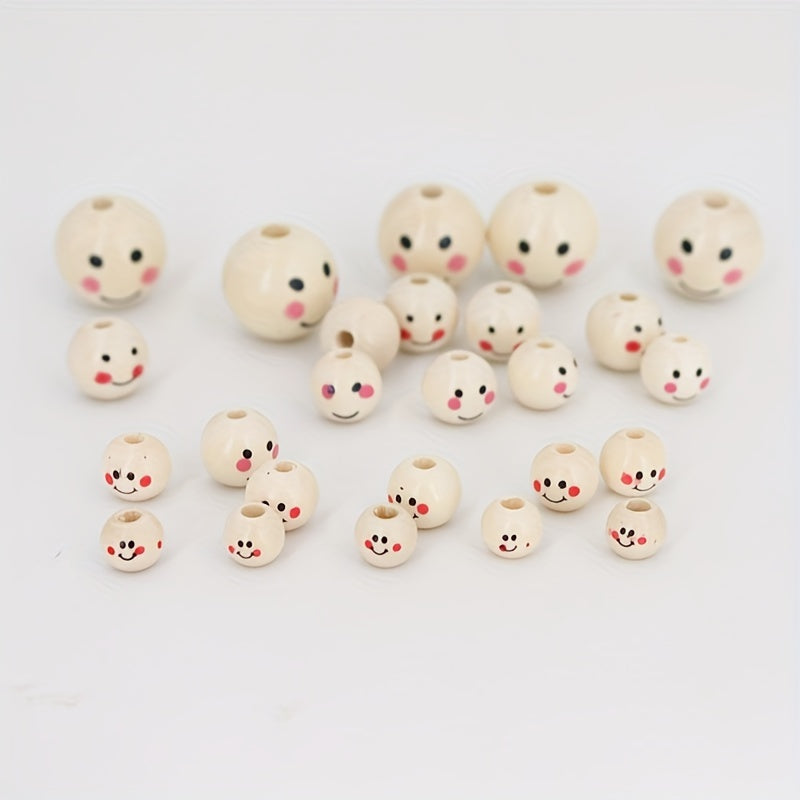 Round Wooden Beads with Happy Face Pattern for DIY Jewelry and Crafts 10mm 12mm 14mm 16mm 25mm Pack of 20 50 or 100