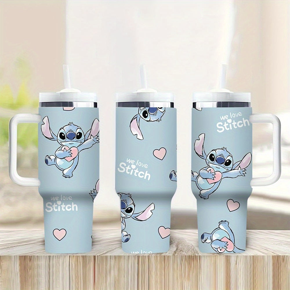 Disney Stitch 40oz zanglamas po'latdan yasalgan suv shishasi, qopqoq va solgich bilan, oqimga chidamli, ikki devorli vakuum izolyatsiyalangan, katta sig'imli, sayohat uchun mukammal.