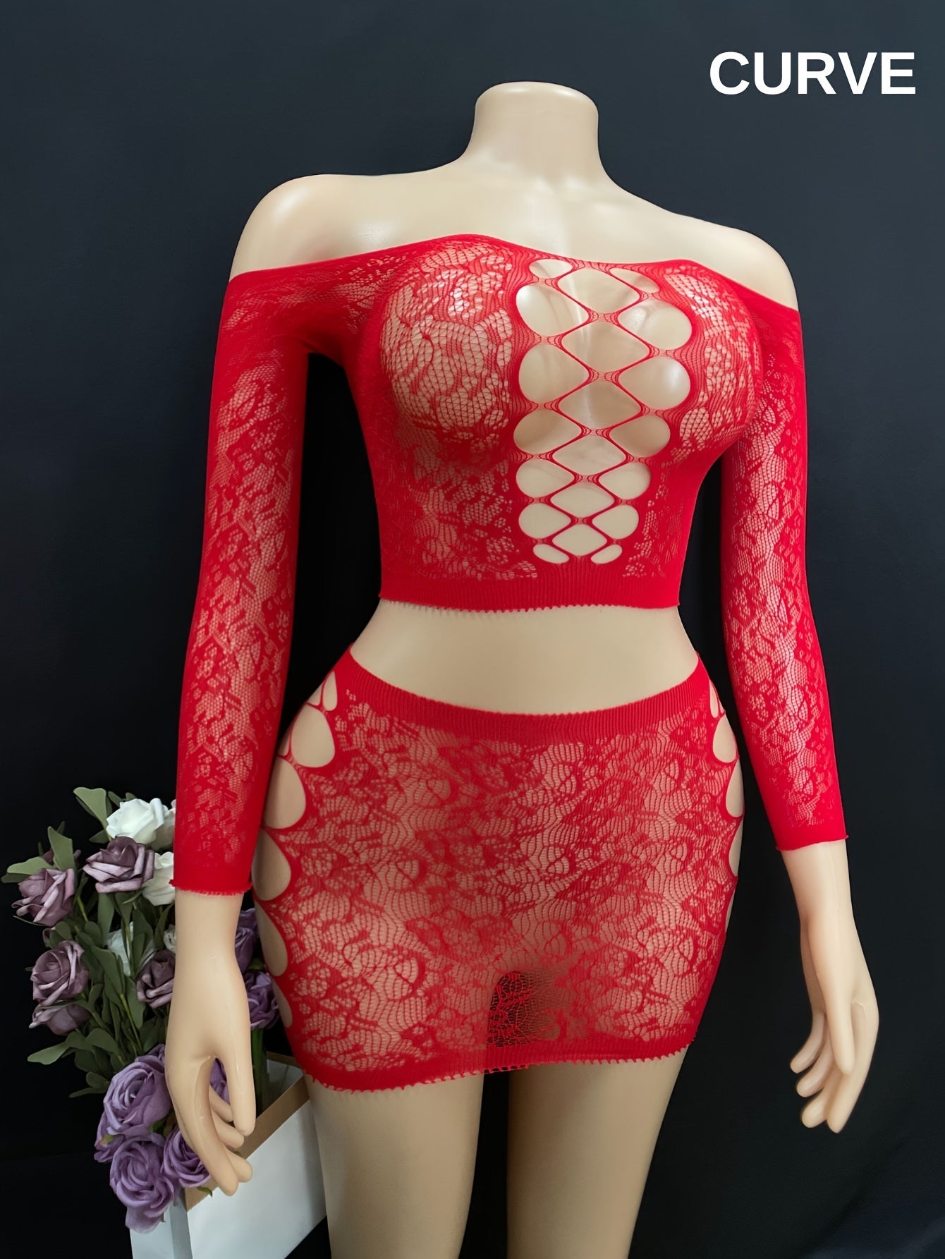 Женский комплект белья с крупной сеткой, с длинными рукавами, прозрачный, с вырезами