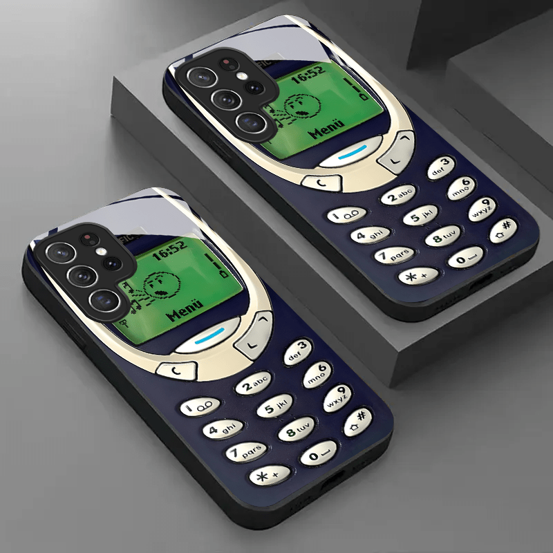 Retro-Style Black Tempered Glass Phone Case for Samsung Galaxy with Silicone Matte Design