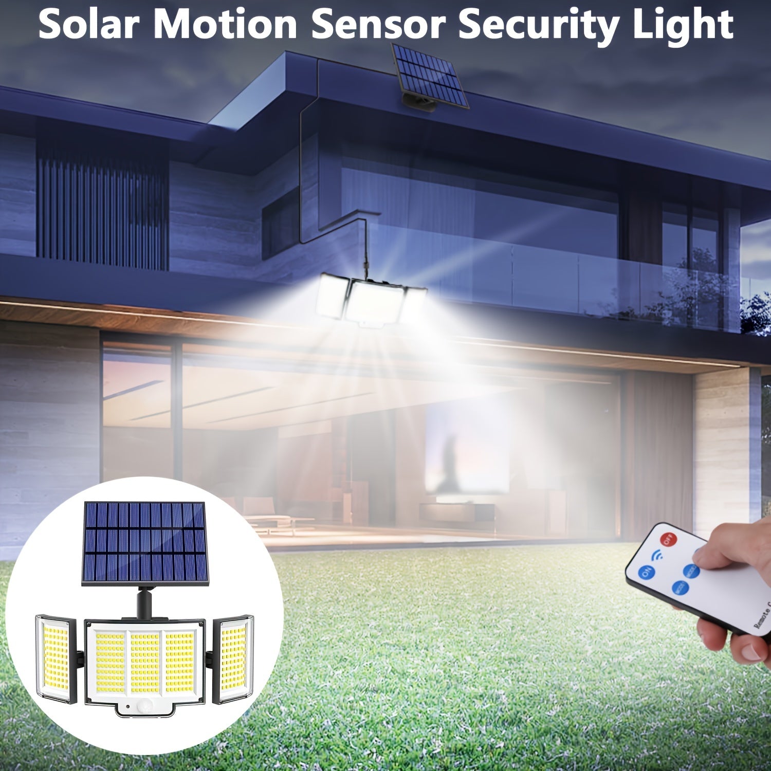 348 LED Solar Motion Sensor Wall Light with Adjustable Heads and 3 Lighting Modes