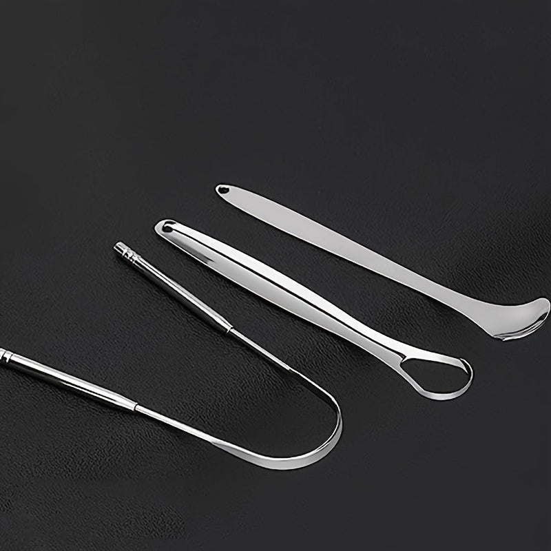 3Pcs Stainless Steel Tongue Scraper Set Dental Oral Hygiene Bad Breath Cleaner