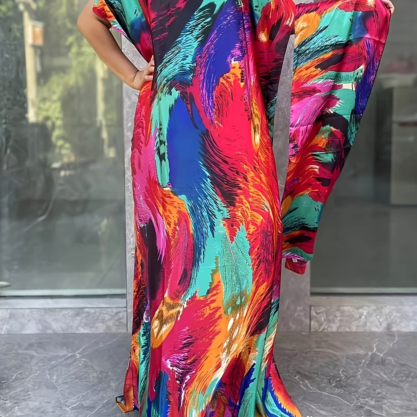 Plus Size Women's Boho Floral Print Maxi Dress Long Sleeve Beach Casual Flowing Fabric