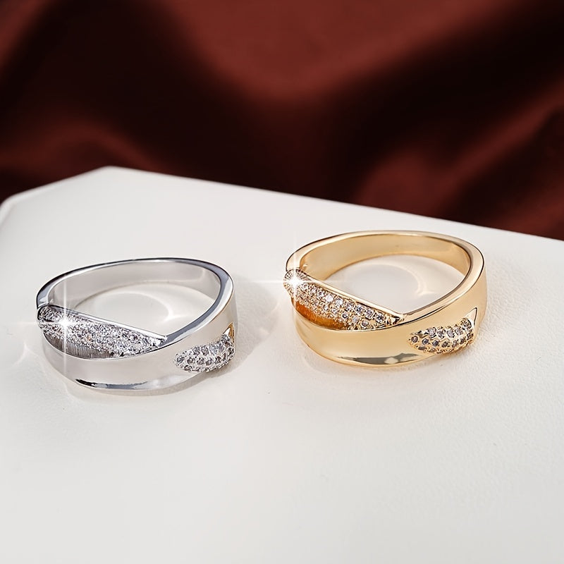 18K Gold Plated Zirconia Cross Ring for Women and Girls Elegant Jewelry