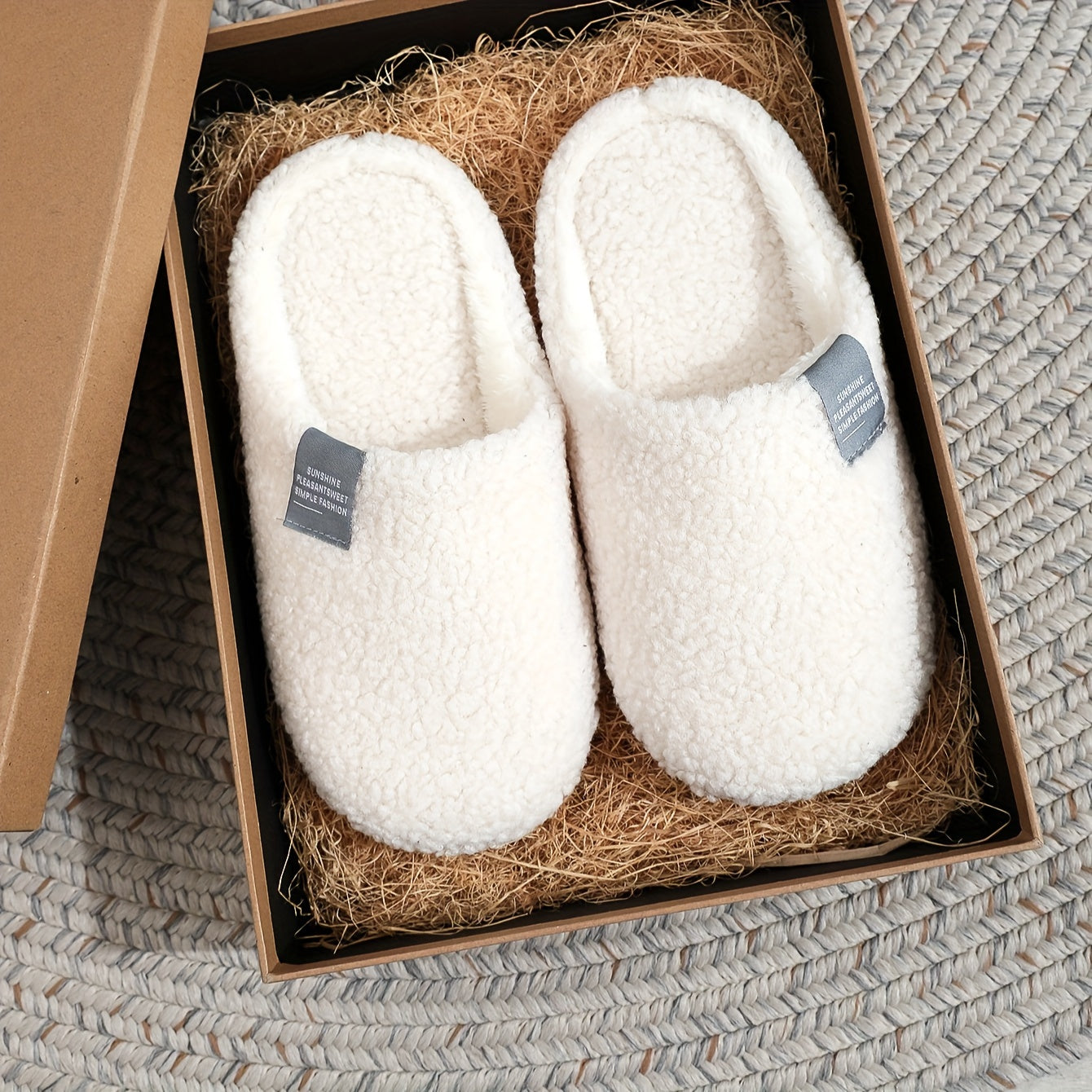 Zapatillas de interior para hombre, casuales de tela, color sólido, negro y blanco, otoño e invierno