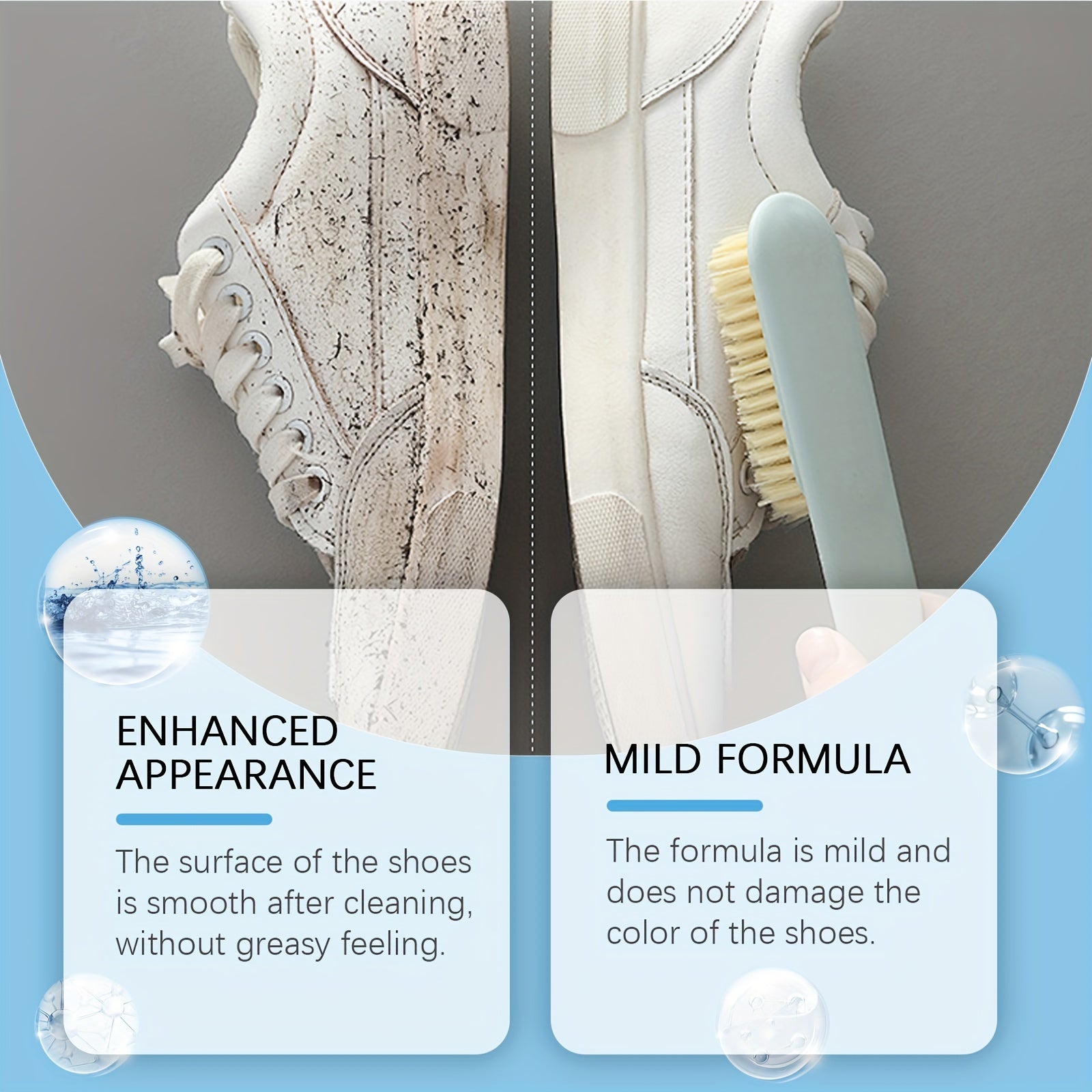 Koʻpikli poyabzal tozalagich 1L choʻmich va sochiq bilan, chuqur dogʻlarni olib tashlash, kanvas uchun xavfsiz