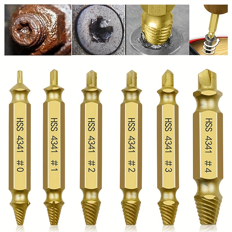 6PCS Damaged Screw Extractor Set for Broken Stripped Screw Removal