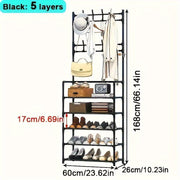 Perchero de metal con sombrero y 8 ganchos, con almacenamiento para zapatos de 4/5 capas para entrada