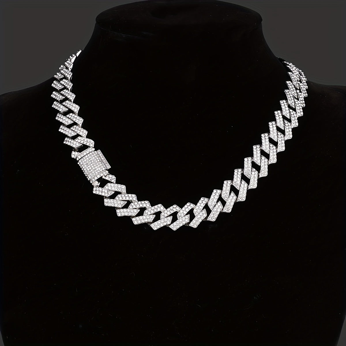 Men's Silver Pink Blue Cuban Link Chain Iced Out Lab Faux Diamonds Miami Necklace Choker