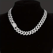 Men's Silver Pink Blue Cuban Link Chain Iced Out Lab Faux Diamonds Miami Necklace Choker