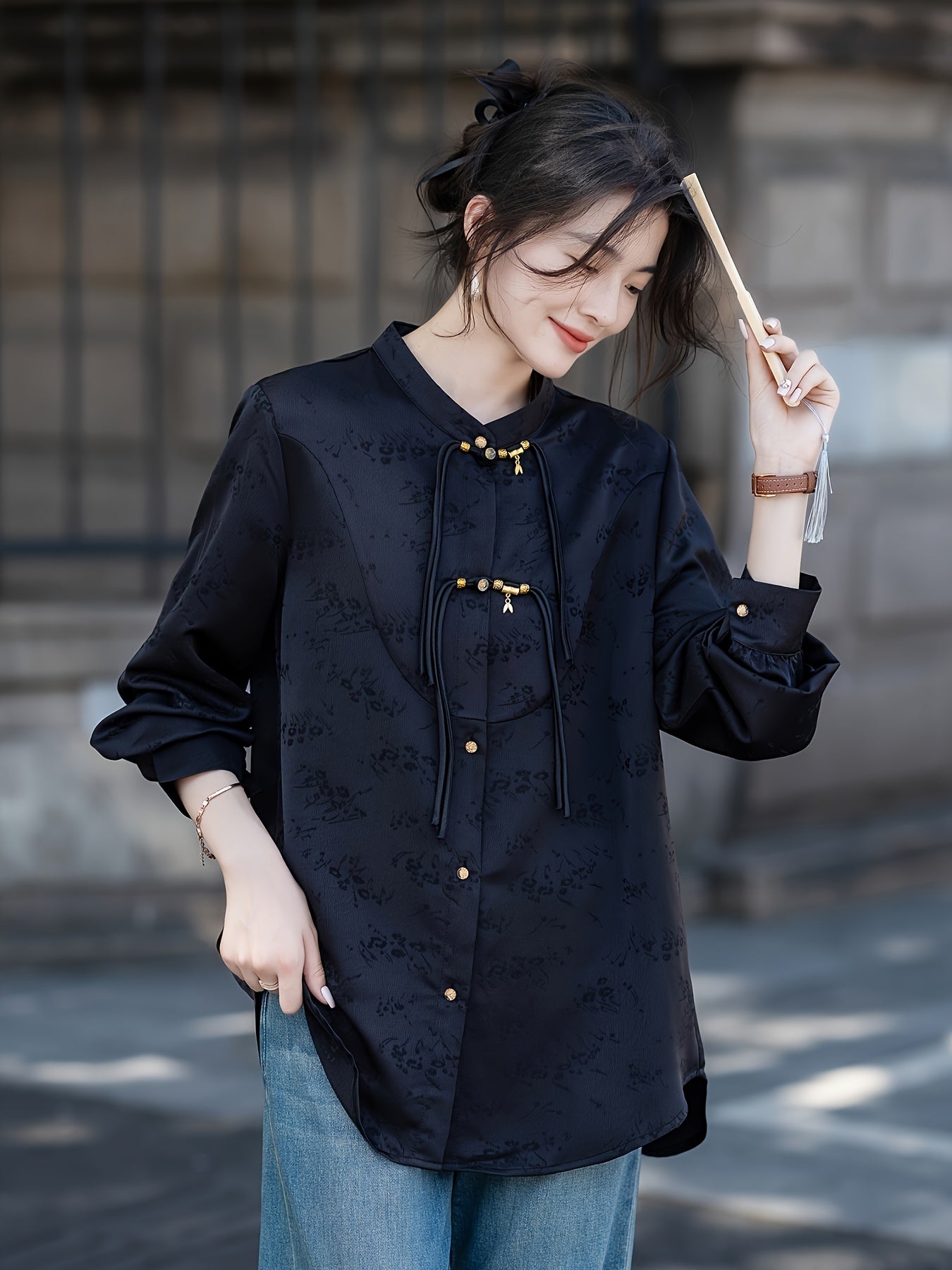 Women’s Vintage Button Shirt Autumn 2025 Modern Chinese Style, Casual Top