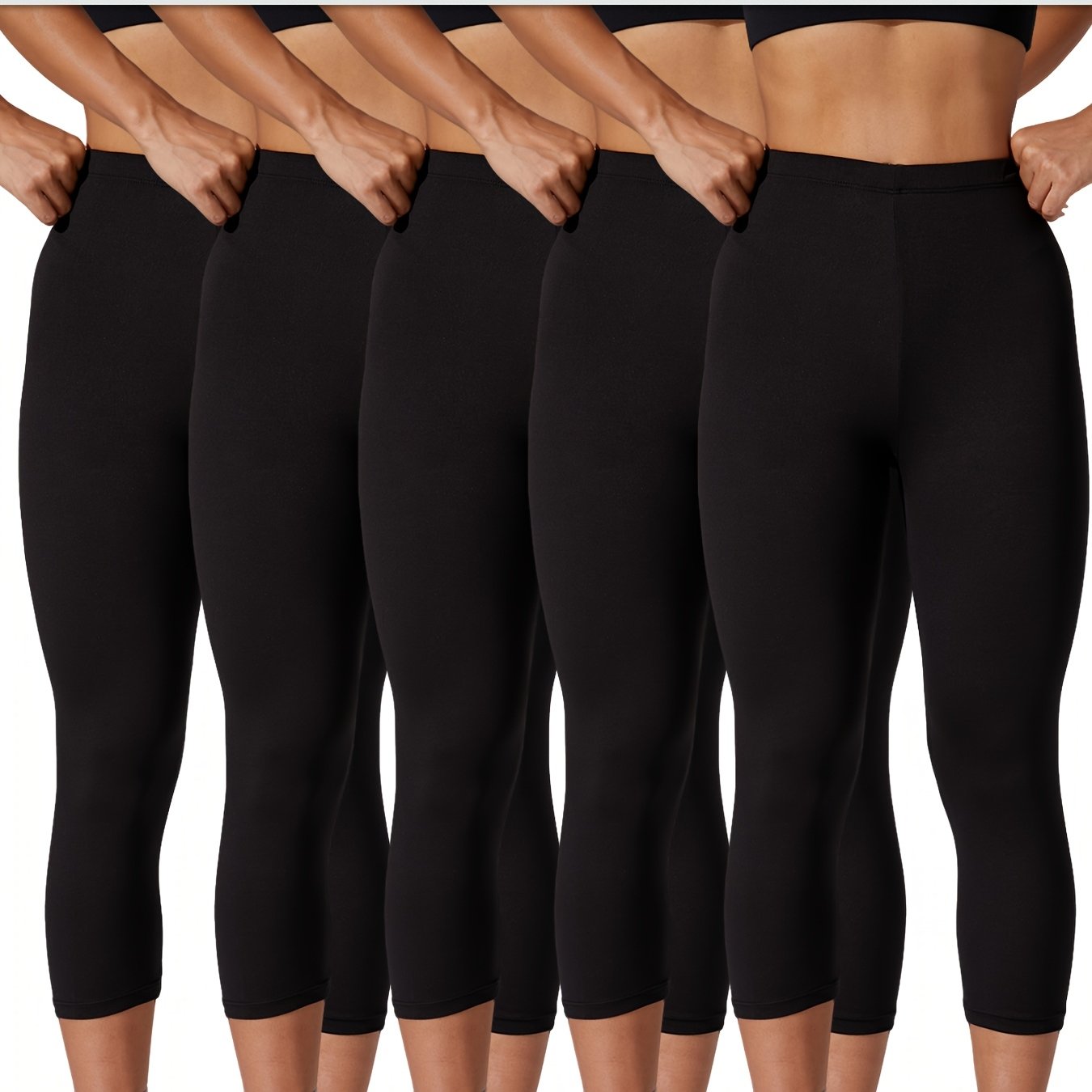 Women's Plus Size Soft Capri Leggings High Waist Yoga Workout Black Navy Blue