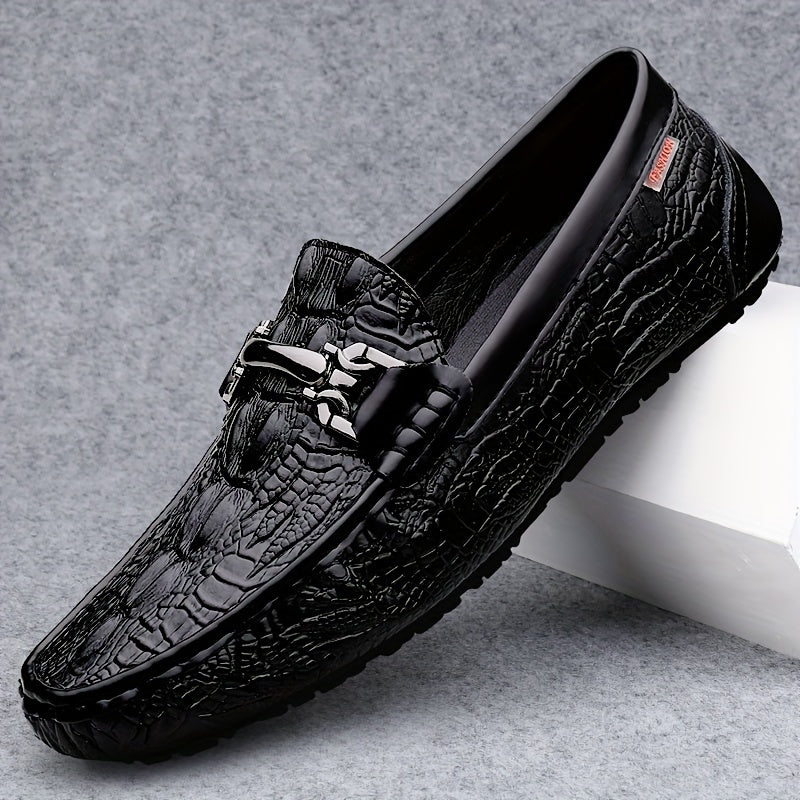 Mocasines para hombre con patrón de cocodrilo, slip-on, casual, de negocios, para todas las estaciones, de cuero