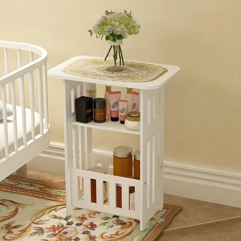 Компактный пластиковый боковой столик с хранилищем для спальни и гостиной, экономящий место прикроватный столик