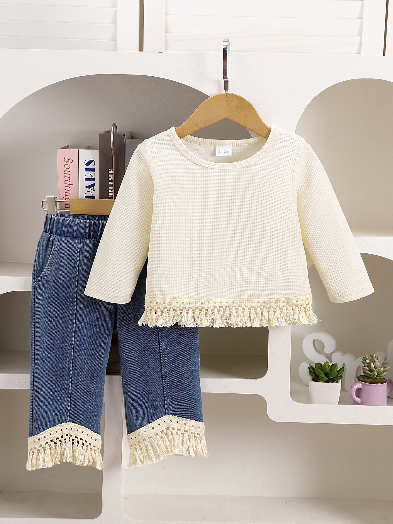 Girls' Fall Winter Tassel Top and Pants Set Long Sleeve Polyester Blend Casual 0-3 Years