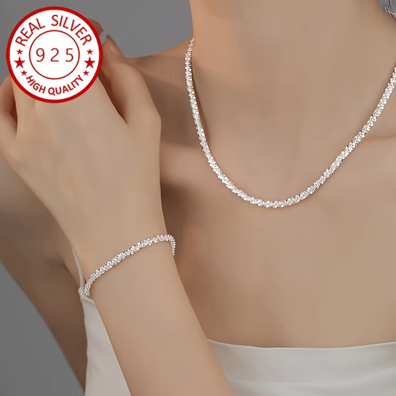 925 Sterling Silver Jewelry Set Necklace and Bracelet for Weddings and Special Occasions