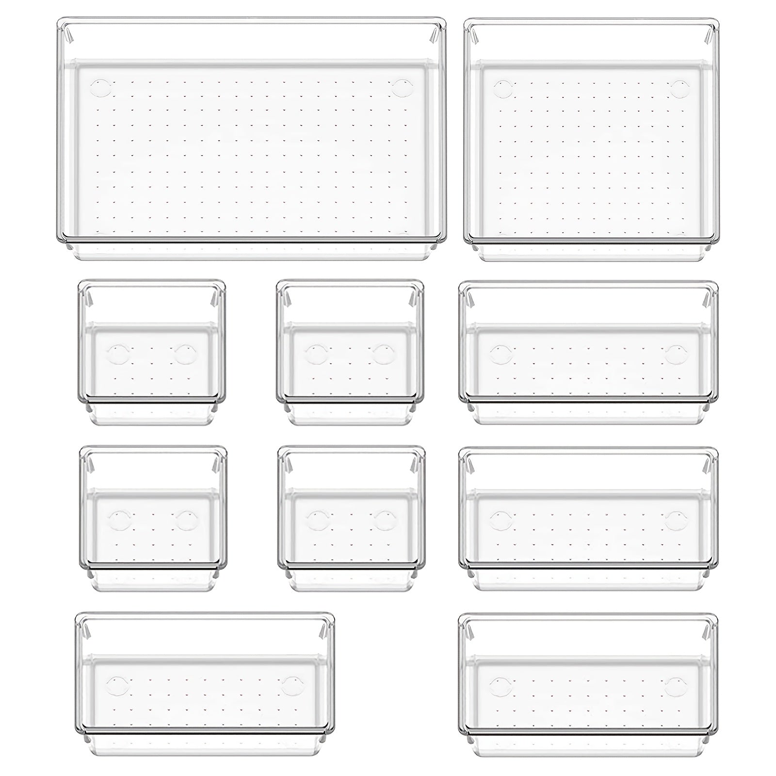 Set of 10 or 20 Plastic Drawer Organizer Trays in 4 Sizes for Dresser, Makeup, Kitchen, Office