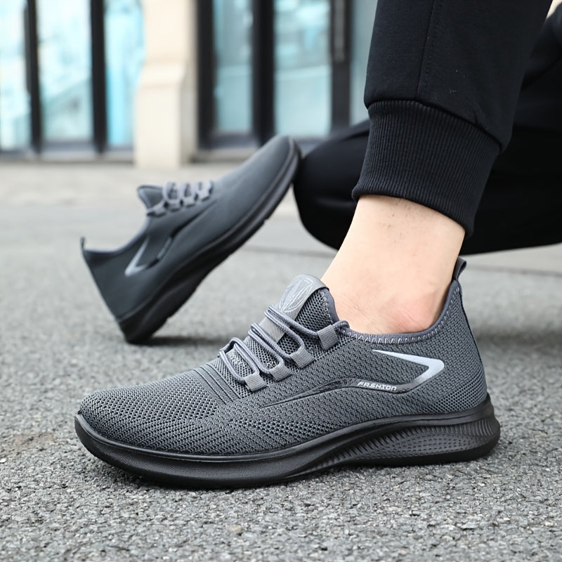 Men's Casual Athletic Sneakers Breathable Knit Upper Non-Slip Rubber Sole Lightweight Black White