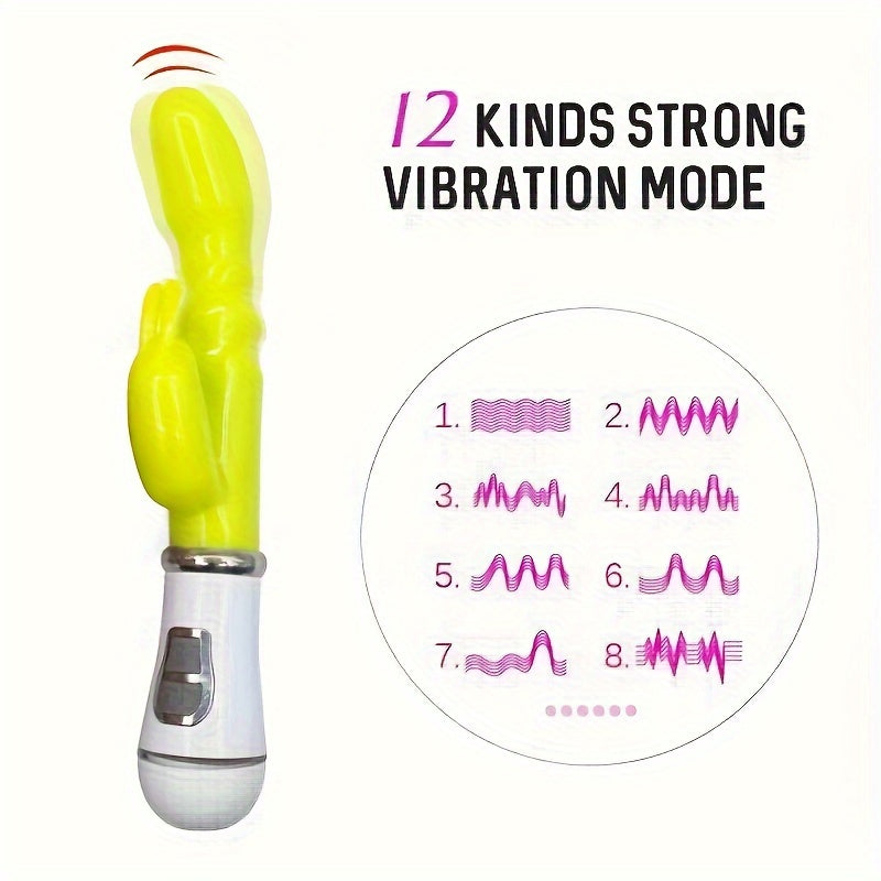 Women's Rabbit-Shaped Dual-Head Vibration Massage Wand 12 Modes Battery-Operated