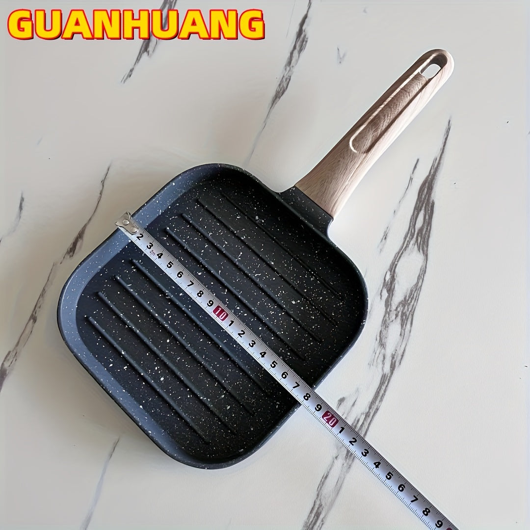 GUANHUANG Qattiqlashmaydigan tuxum va pancake qovurish panosi, yog'och tutqichli, 4-chiqimli pishirgich gaz pechiga va induksiya uchun, tuxum va kolbasa uchun ideal.