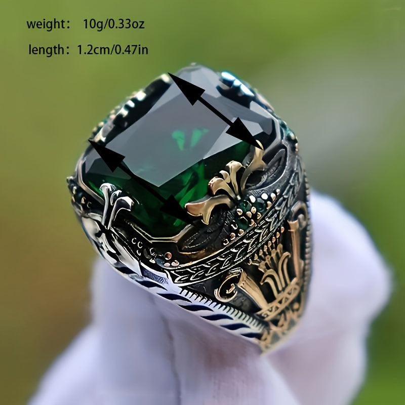 Glam Alloy Gemstone Ring in Glass Mosaic, Adjustable Sizes for Women