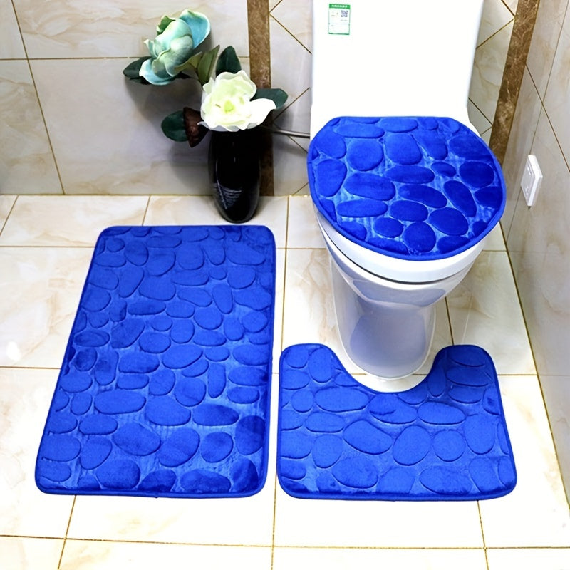 Set of 3 Plush Water-Absorbent Bath Mats with Non-Slip Rugs and Floral Design