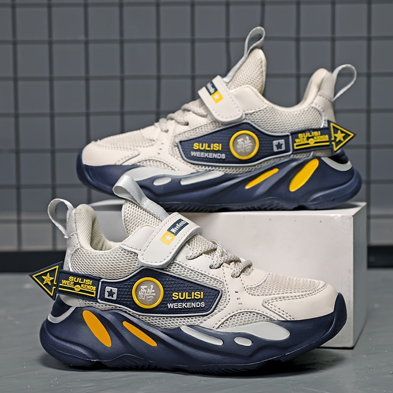 Детские спортивные кроссовки для мальчиков и девочек, дышащие сетчатые повседневные беговые туфли с застежкой-липучкой и подошвой из ЭВА