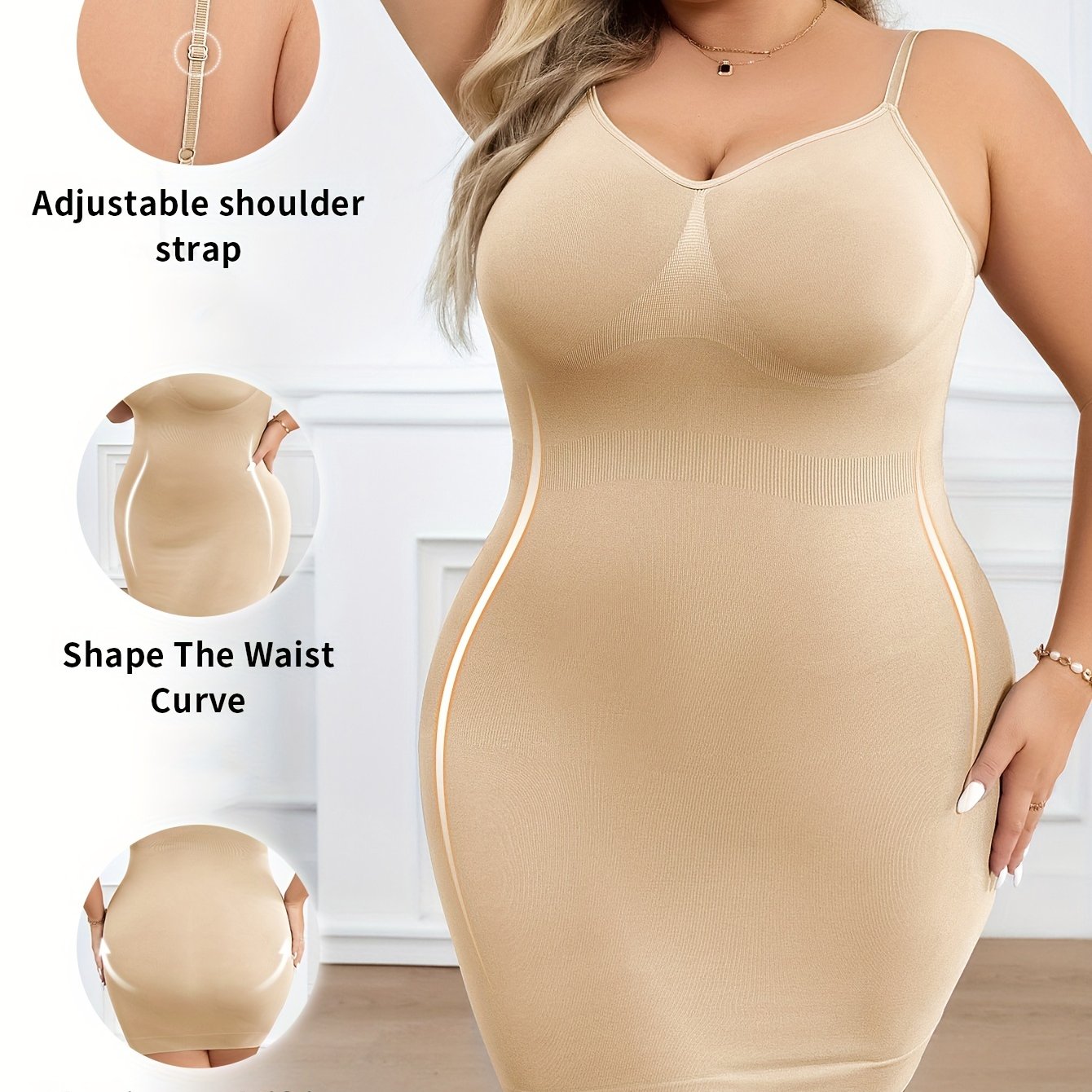 Ropa interior moldeadora sin costuras de talla grande con control de barriga y sujetador incorporado, tirantes ajustables