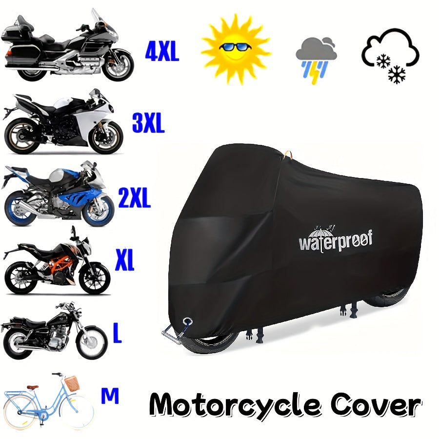 Motorcycle Cover Waterproof All-Season 210D Polyester with Reflective Straps