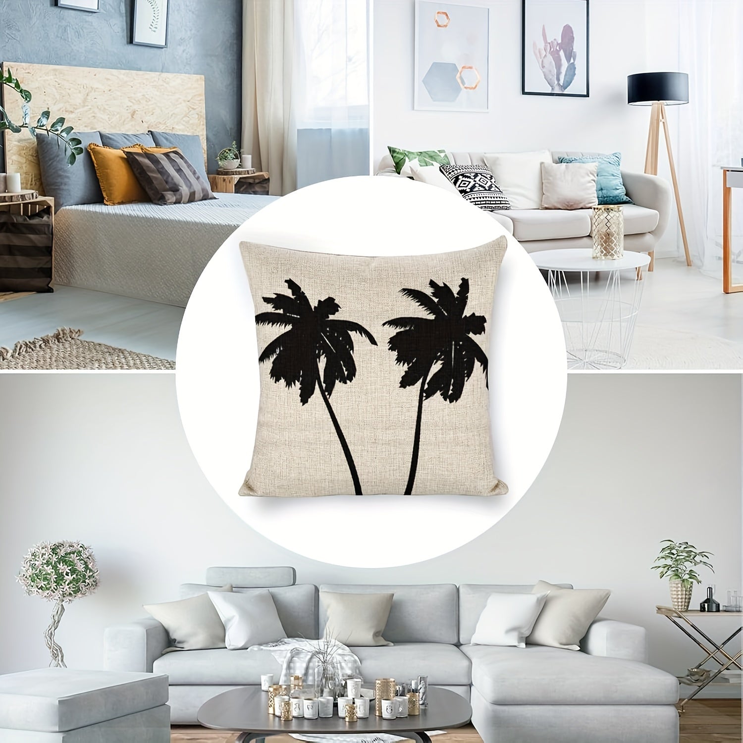 Linen Palm Pillowcase for Modern Sofa Living Room Bedroom Printed One Side