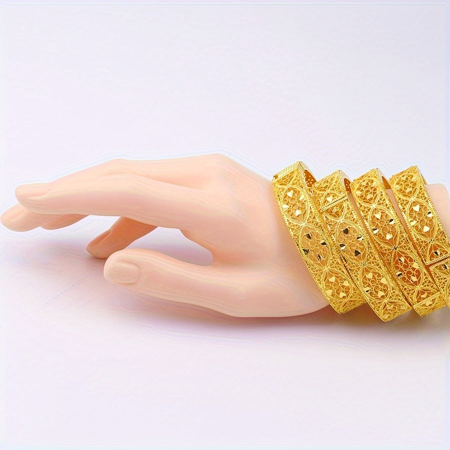 Set of 4 Gold-Plated Middle Eastern Style Dubai Bracelets for Women and Girls