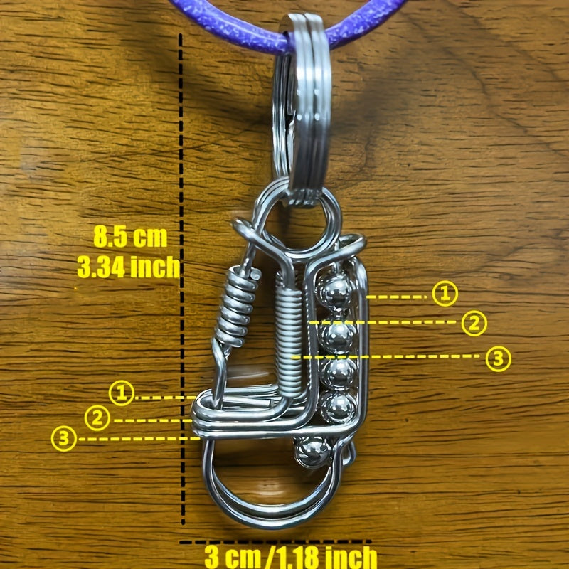 Men's Stainless Steel Keychain with Engraved Bead and Mechanical Buckle