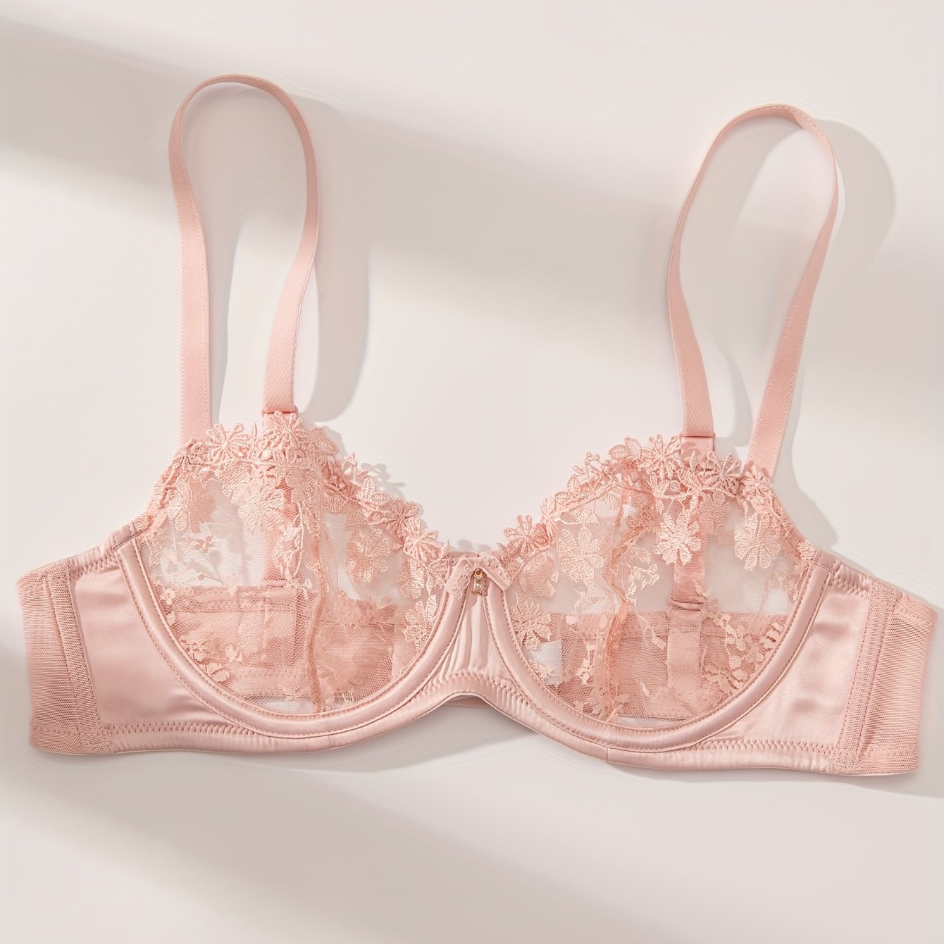 Seamless Floral Lace Underwire Bra with Breathable Mesh for Women’s Lingerie