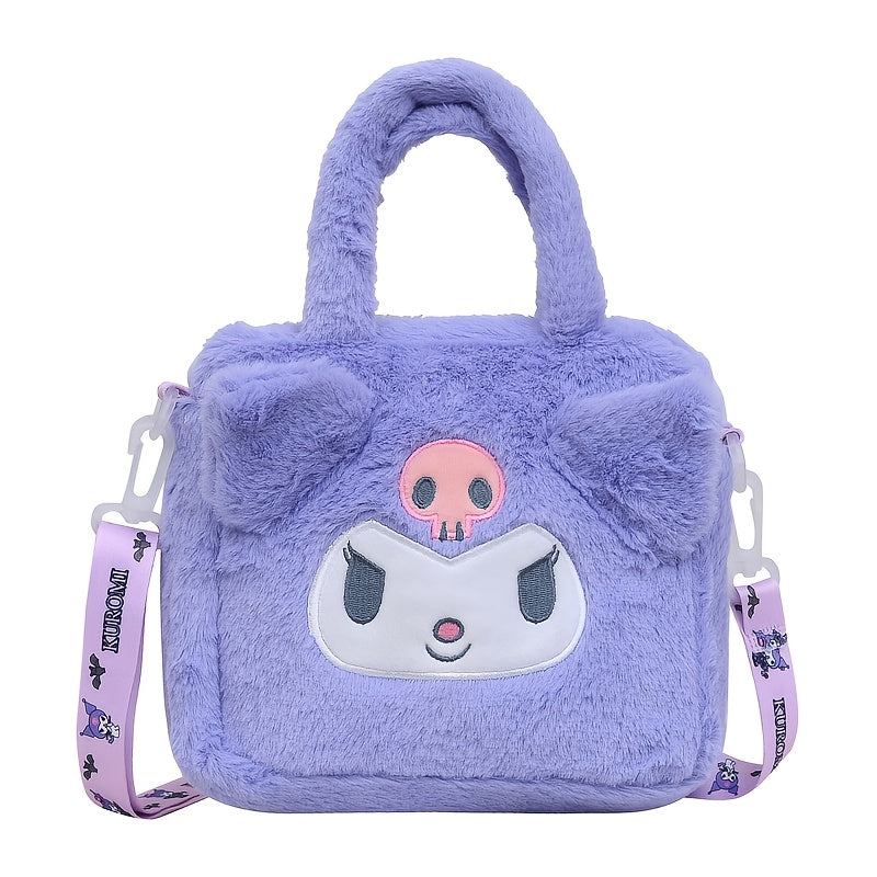 Plush Handbag Crossbody Bag with Hello Kitty Kuromi My Melody Cinnamoroll Characters for Kids Pink White Red Yellow Purple