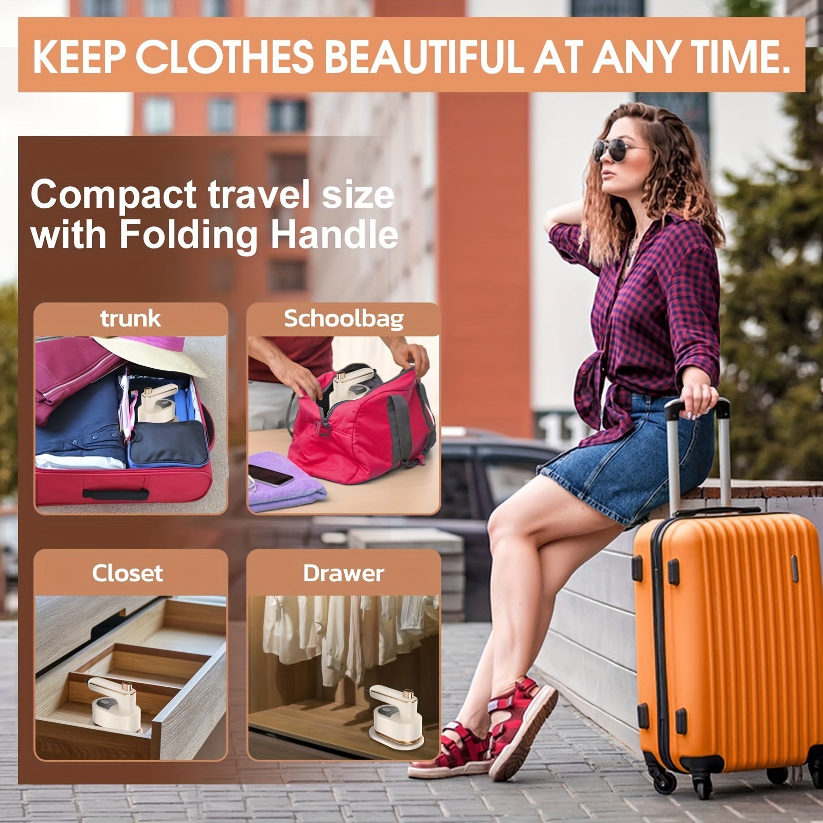 Handheld Steam Iron with 15-Second Heating Portable Travel Dry Wet Iron