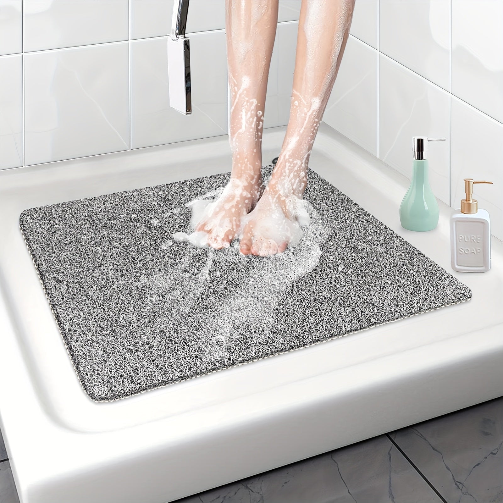 Alfombra antideslizante para baño con base de esponja de lufa y resistente al agua 53,34x53,34cm