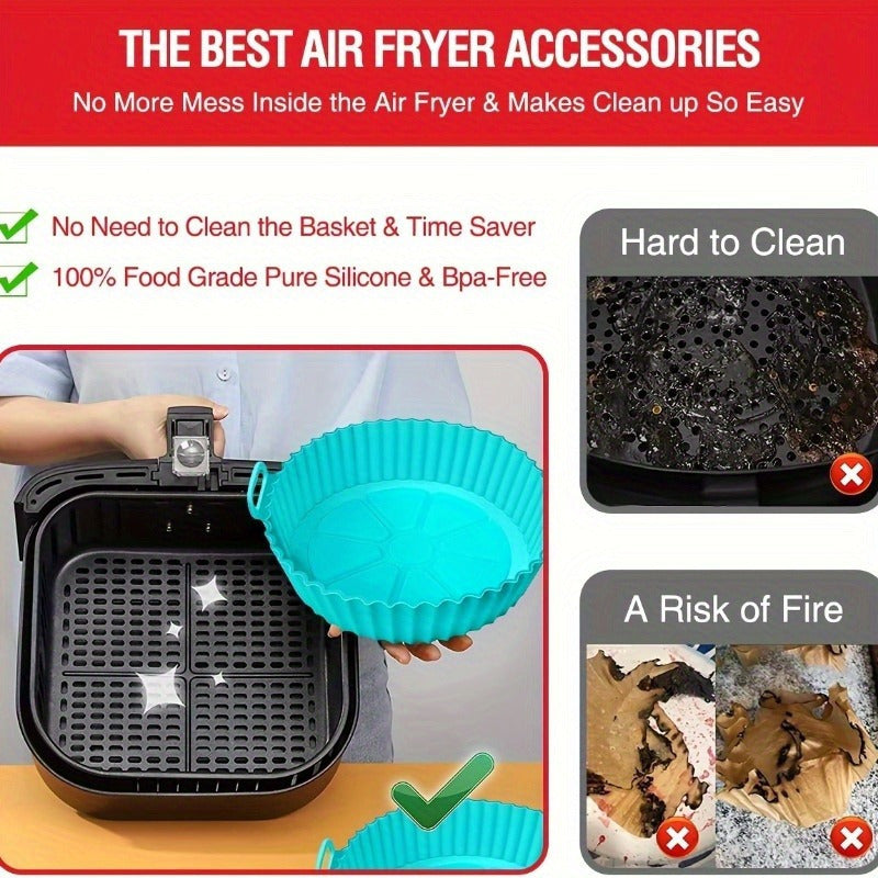 Silicone Air Fryer Mat Collapsible Reusable 8-Inch 3D Round Kitchen Baking Tool
