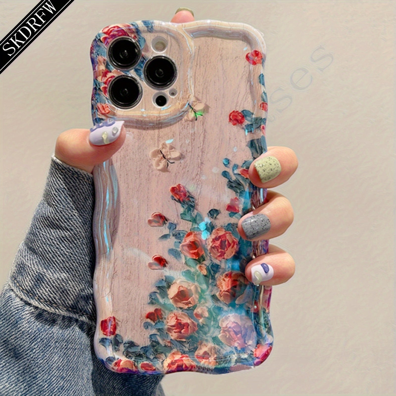 Luxury Laser Blue Light Flower Phone Case for iPhone 11-15 Pro Max TPU Protective Edge