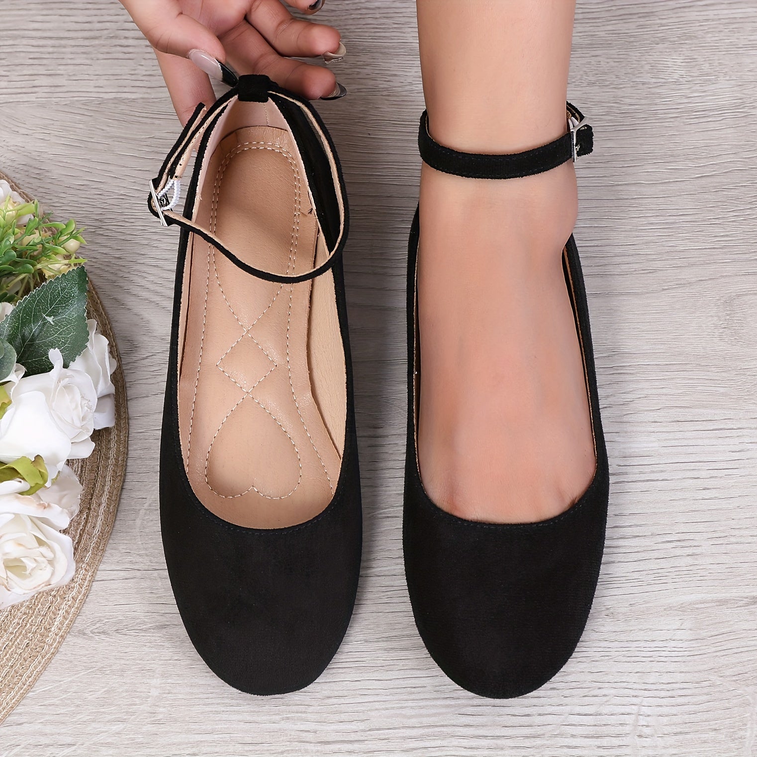 Women's Lightweight Ballet Flats with Ankle Strap, Round Toe, All-Season Comfort