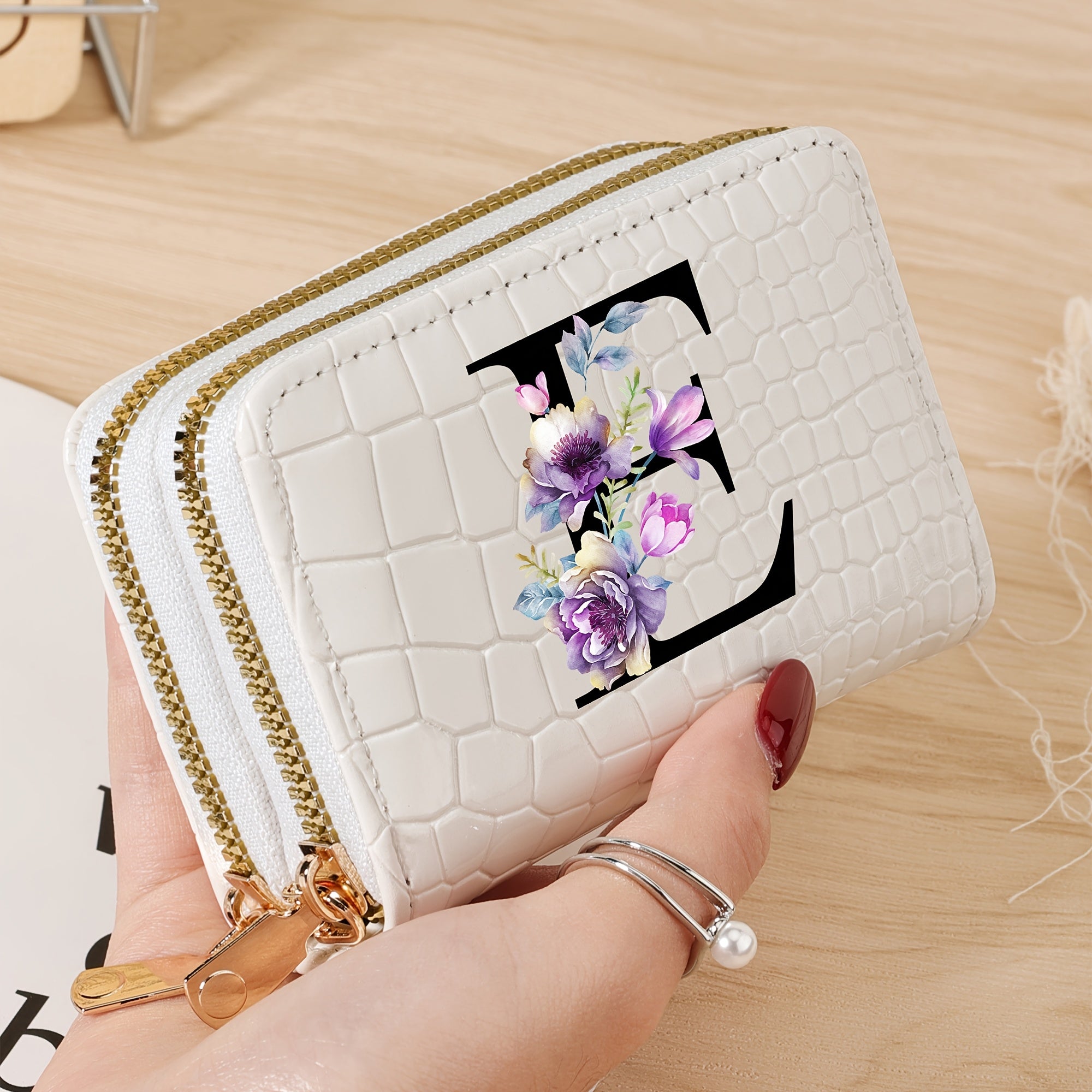 Minimalist Floral Credit Card Holder with Zipper Coin Purse for School and Back-to-School Supplies