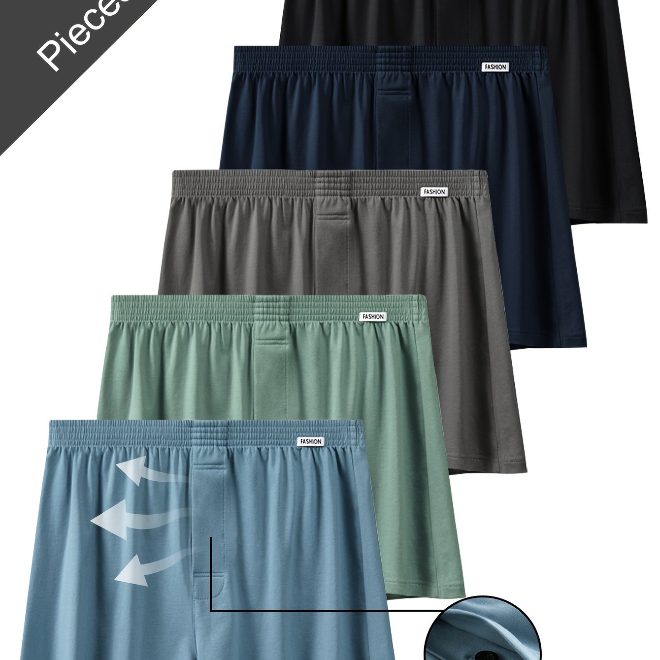 Men's Cotton Boxer Briefs 5-Pack Breathable High Stretch Knit Solid Color Loose Fit